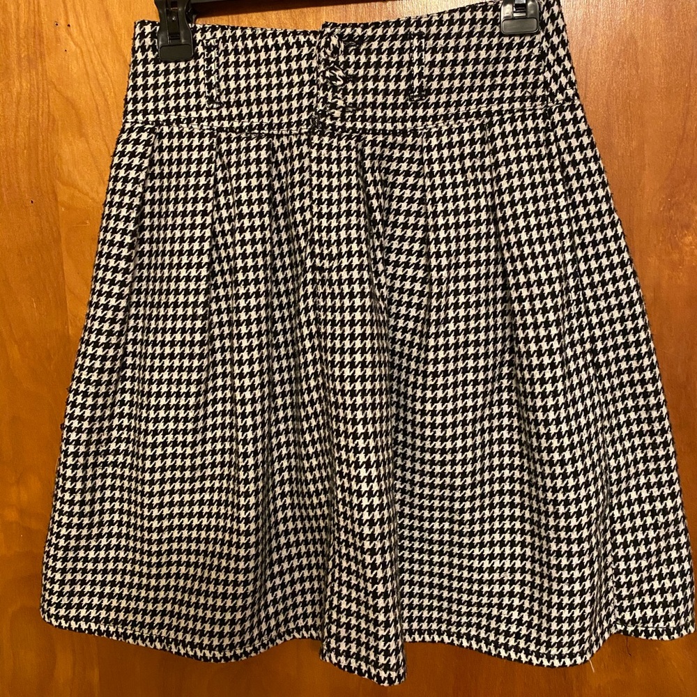 Houndstooth High Waist Skater Skirt